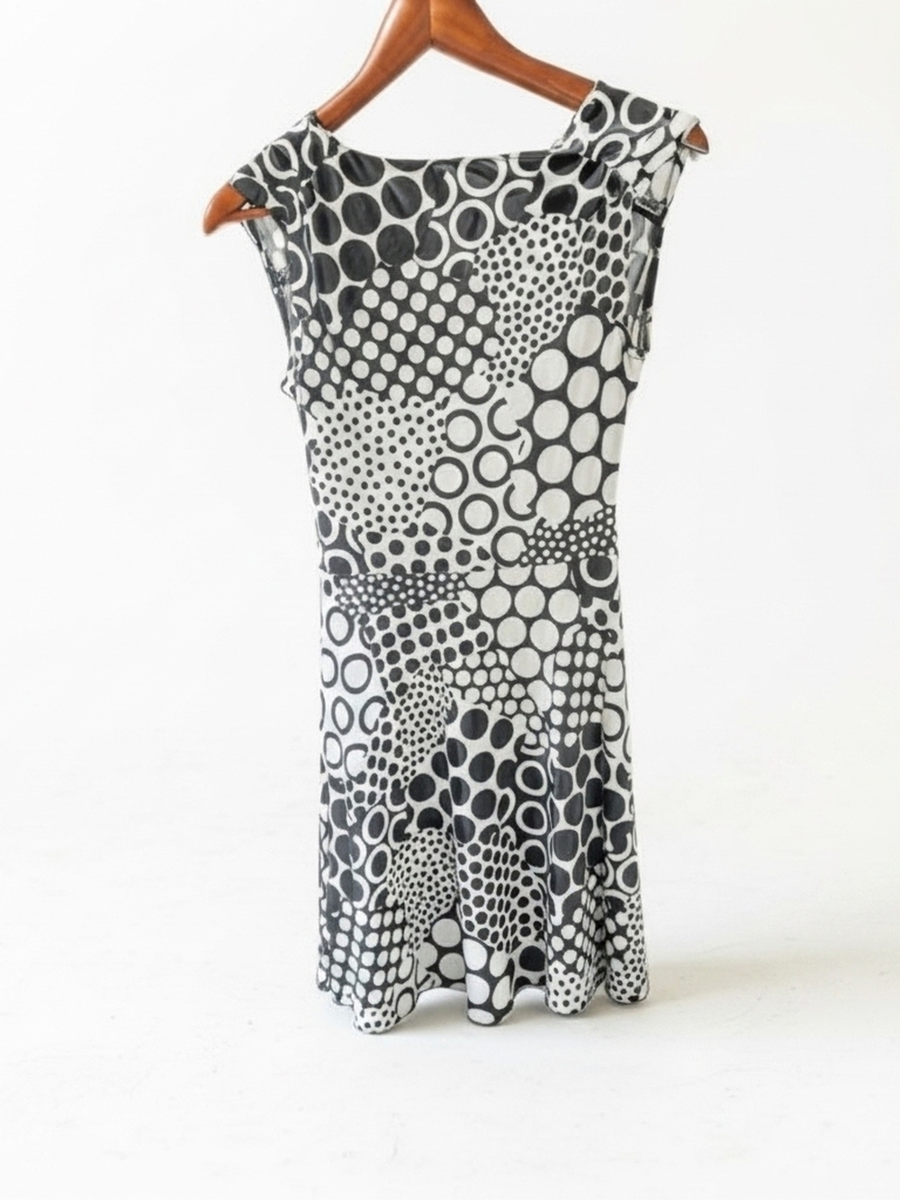 La Belle Black & White Geometric Polka Dot Faux Wrap Lightweight Dress Size M - Picture 3 of 10